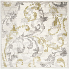 Rug Indoor/Outdoor 9' x 9' Ivory/Light Gray Square Polypropylene/Fibrillated Polypropylene/Latex/Poly-Cotton AMT428E