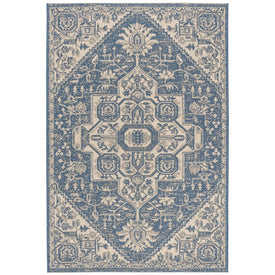 Rug Indoor/Outdoor 4' x 6' Cream/Blue Rectangular Polypropylene LND138N