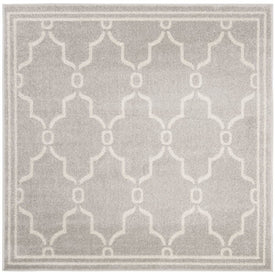 Rug Indoor/Outdoor 5' x 5' Light Gray/Ivory Square Polypropylene/Fibrillated Polypropylene/Latex/Poly-Cotton AMT414B