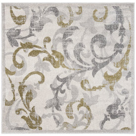 Rug Indoor/Outdoor 5' x 5' Ivory/Light Gray Square Polypropylene/Fibrillated Polypropylene/Latex/Poly-Cotton AMT428E