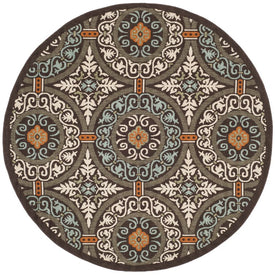 Rug Indoor/Outdoor 6'7" x 9'6" Chocolate/Aqua Round Polypropylene VER055-0723