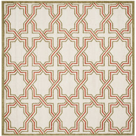 Rug Indoor/Outdoor 7' x 7' Ivory/Light Green Square Polypropylene/Fibrillated Polypropylene/Latex/Poly-Cotton AMT413A