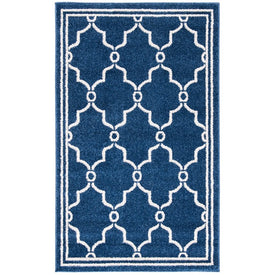 Rug Indoor/Outdoor 3' x 5' Navy/Beige Rectangular Polypropylene/Fibrillated Polypropylene/Latex/Poly-Cotton AMT414P