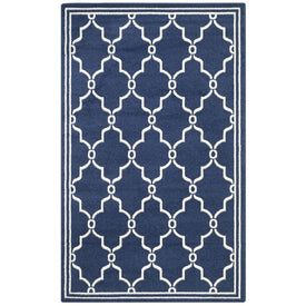 Rug Indoor/Outdoor 4' x 6' Navy/Beige Rectangular Polypropylene/Fibrillated Polypropylene/Latex/Poly-Cotton AMT414P