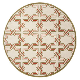 Rug Indoor/Outdoor 7' x 7' Ivory/Light Green Round Polypropylene/Fibrillated Polypropylene/Latex/Poly-Cotton AMT413A
