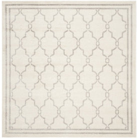 Rug Indoor/Outdoor 7' x 7' Ivory/Light Gray Square Polypropylene/Fibrillated Polypropylene/Latex/Poly-Cotton AMT414E