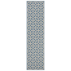 Rug Indoor/Outdoor 2' x 8' Blue/Cream Rectangular Polypropylene LND127M