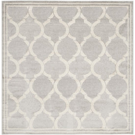 Rug Indoor/Outdoor 7' x 7' Light Gray/Ivory Square Polypropylene/Fibrillated Polypropylene/Latex/Poly-Cotton AMT415B