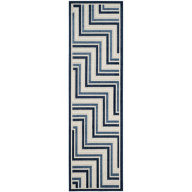 Rug Indoor/Outdoor 2'3" x 8' Cream/Blue Rectangular Polypropylene/Polyester COT935K