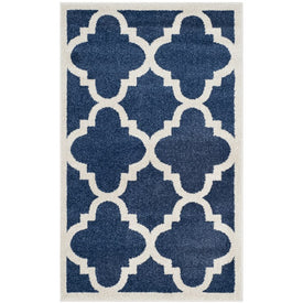 Rug Indoor/Outdoor 2'6" x 4' Navy/Beige Rectangular Polypropylene/Fibrillated Polypropylene/Latex/Poly-Cotton AMT423P