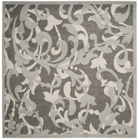 Rug Indoor/Outdoor 7' x 7' Gray/Light Gray Square Polypropylene/Fibrillated Polypropylene/Latex/Poly-Cotton AMT428C