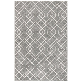 Rug Indoor/Outdoor 4' x 6' Gray/Ivory Rectangular Polypropylene/Fibrillated Polypropylene/Latex/Poly-Cotton AMT407C