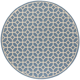 Rug Indoor/Outdoor 6'7" x 6'7" Blue/Cream Round Polypropylene LND127M