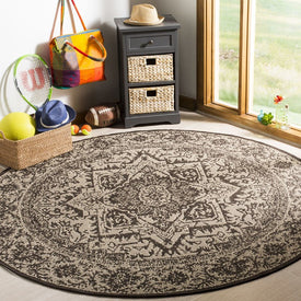 Linden 6' 7" x 6' 7" Round Indoor/Outdoor Woven Area Rug - Cream/Brown