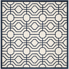 Rug Indoor/Outdoor 7' x 7' Ivory/Navy Square Polypropylene/Fibrillated Polypropylene/Latex/Poly-Cotton AMT416M