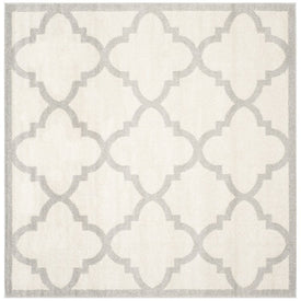 Rug Indoor/Outdoor 7' x 7' Beige/Light Gray Square Polypropylene/Fibrillated Polypropylene/Latex/Poly-Cotton AMT423E