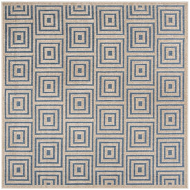 Cottage 6' 7" x 6' 7" Square Indoor/Outdoor Woven Area Rug - Light Blue/Cream