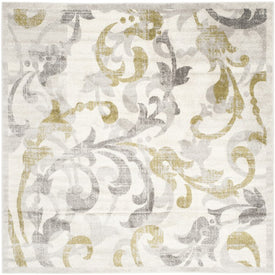 Rug Indoor/Outdoor 7' x 7' Ivory/Light Gray Square Polypropylene/Fibrillated Polypropylene/Latex/Poly-Cotton AMT428E