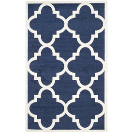 Rug Indoor/Outdoor 5' x 8' Navy/Beige Rectangular Polypropylene/Fibrillated Polypropylene/Latex/Poly-Cotton AMT423P