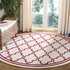 Rug Indoor/Outdoor 7' x 7' Ivory/Red Round Polypropylene/Fibrillated Polypropylene/Latex/Poly-Cotton AMT414H