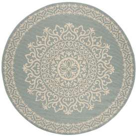 Rug Indoor/Outdoor 6'7" x 6'7" Cream/Aqua Round Polypropylene LND183L