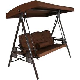 Three-Person Adjustable Tilt Canopy Patio Swing with Attached Side Table - Brown