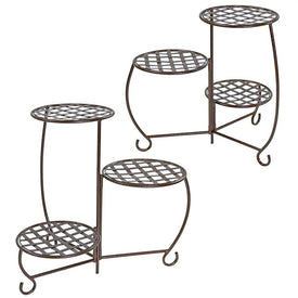 Checkered Triple Planter Stands Set of 2 - Bronze
