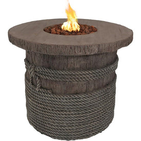 29" Rope and Barrel Propane Gas Fire Pit Table with Lava Rocks