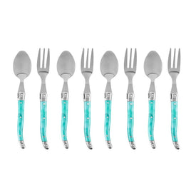 Laguiole Cocktail or Dessert Spoons and Forks Set of 8 - Turquoise