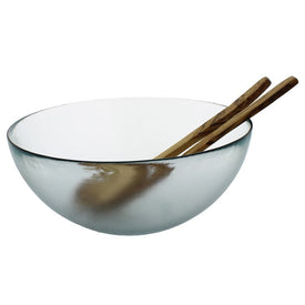 Recycled Clear Glass Urban Salad Bowl and Olive Wood Servers