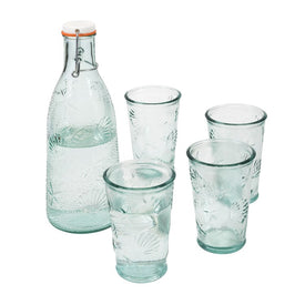 Recycled Clear Glass 1-Quart Coastal Water Bottle and Four 10 Oz Glasses