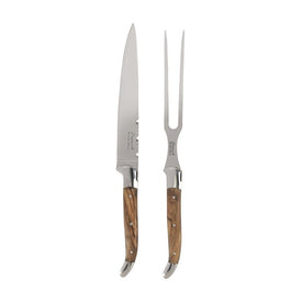 Laguiole Olive Wood Carving Knife and Fork Set