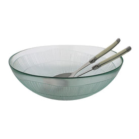 Birch Recycled Glass Salad Bowl and Laguiole Servers with Faux Ivory Handles