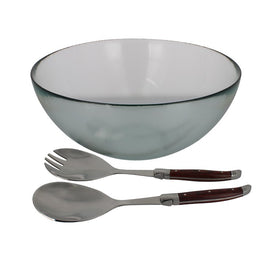 Urban Recycled Clear Glass Salad Bowl and Laguiole Servers with Rosewood Handles