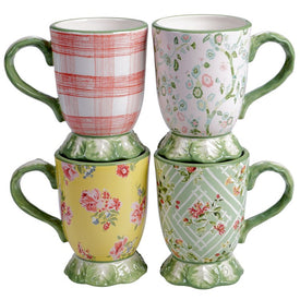 English Garden Pedestal Mugs Set of 4 Assorted