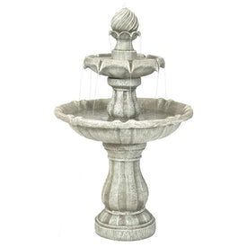 Two-Tier 35" Solar-Powered Outdoor Fountain with Battery Backup - White