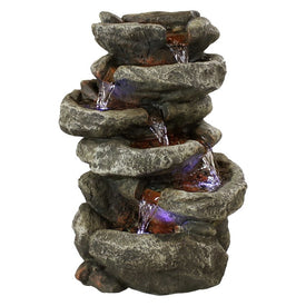 Stone Falls 15" Six-Tier Tabletop Water Fountain with LED Light