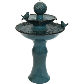 Resting Birds 27" Two-Tiered Ceramic Outdoor Water Fountain