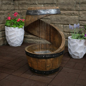 Spiraling Barrel 25" Outdoor Water Fountain with LED Lights