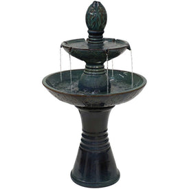 38" Double-Tier Outdoor Ceramic Water Fountain with LED Lights