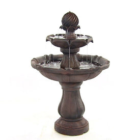 Two-Tier 35" Solar-Powered Outdoor Fountain with Battery Backup - Rust