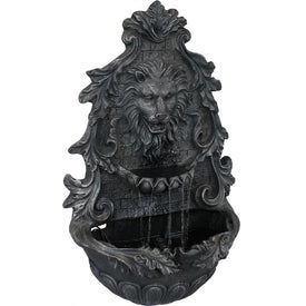 Stoic Courage Lion Head 30" Solar-Powered Wall Water Fountain with Battery Backup