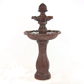 Pineapple Two-Tier Solar-Powered Fountain with Battery Backup - Rust Finish
