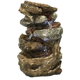 Tiered Rock and Log 10.5" Tabletop Fountain with LED Lights