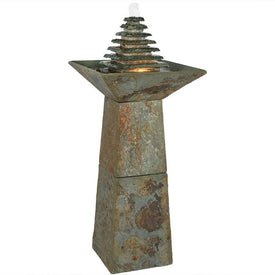 40" Layered Slate Pyramid Outdoor Water Fountain with LED Light