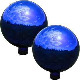 10" Mirrored Surface Gazing Ball Globes Set o 2 - Blue
