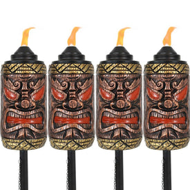 3-in-1 Tiki Face Outdoor Lawn Torches 2 Sets of 2 (4 Torches)