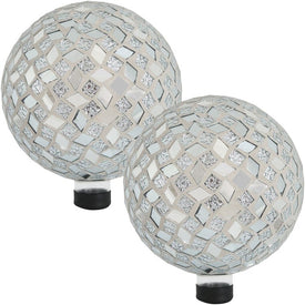 10" Mirrored Diamond Mosaic Gazing Ball Globes Set of 2