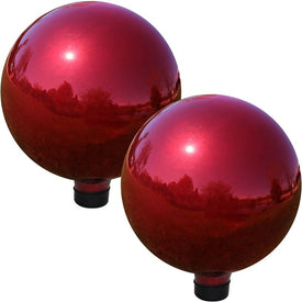 10" Gazing Ball Globes with Mirrored Finish Set of 2 - Red