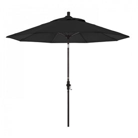 Sun Master Series 9' Patio Umbrella with Bronze Aluminum Pole Fiberglass Ribs Collar Tilt Crank Lift and Sunbrella 1A Black Fabric